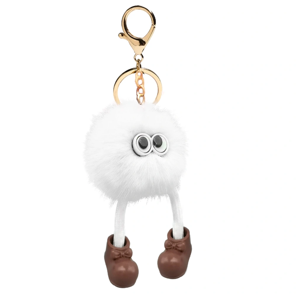 Artificial Fur Ball Keychain Cute Mini Fluffy Pompom Pendant for Car Bags Mobile Phone White