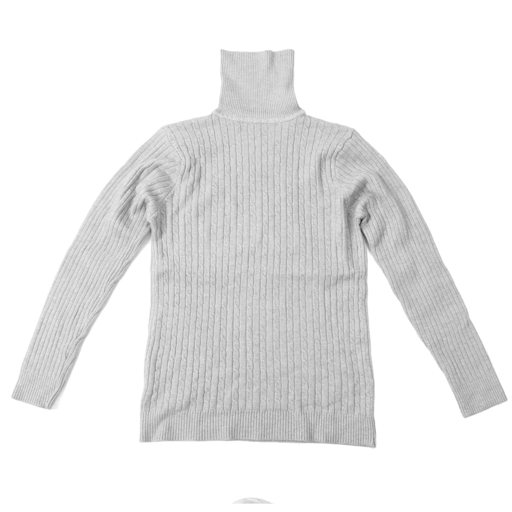 Men Cable Knitted Sweater Long Sleeve Soft Slim Fitted Male Cable Knit Pullover Sweater Grey M