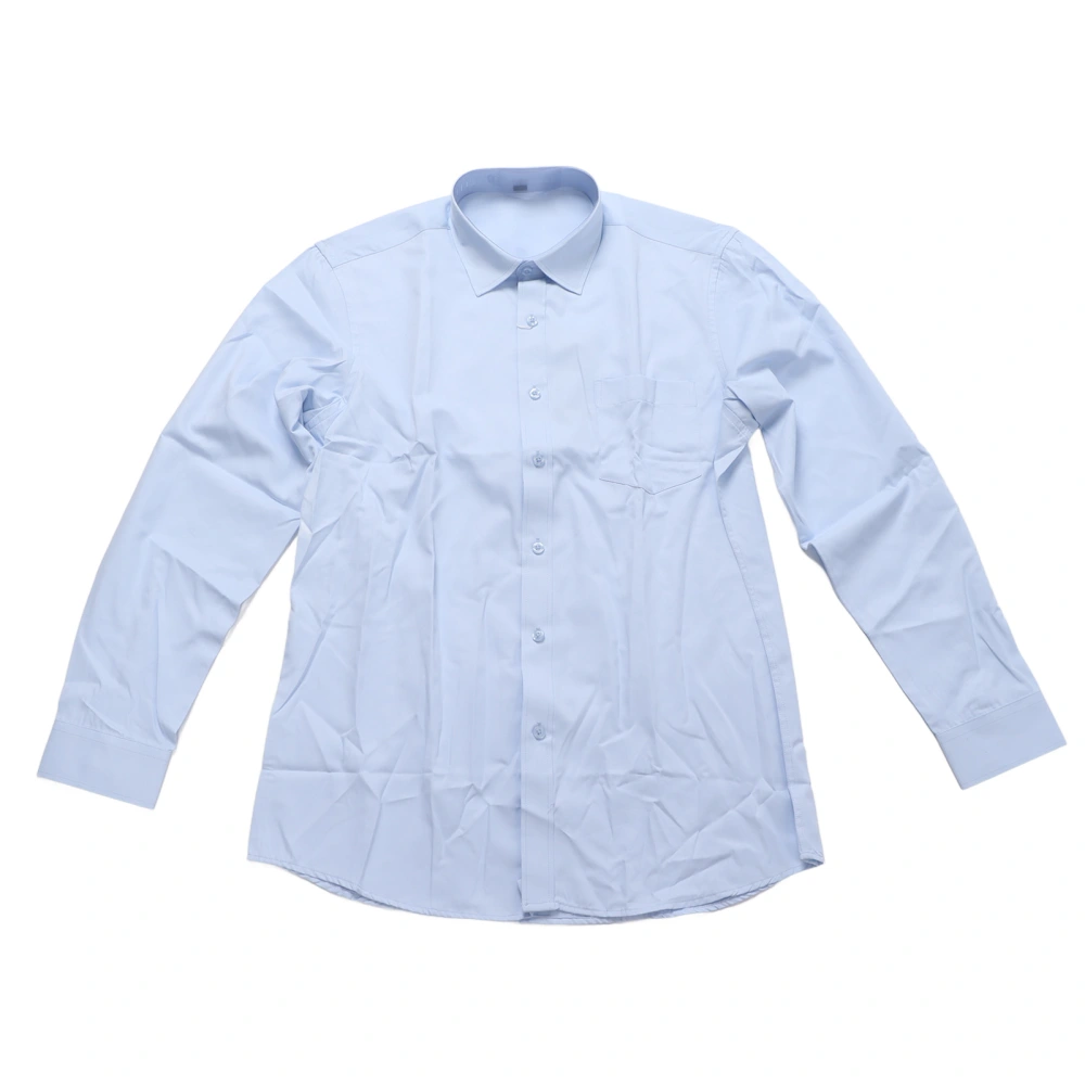 Men Long Sleeves Shirts Turn Down Collar Button Up Breathable Pure Color Casual Work Blouse Sky Blue XL