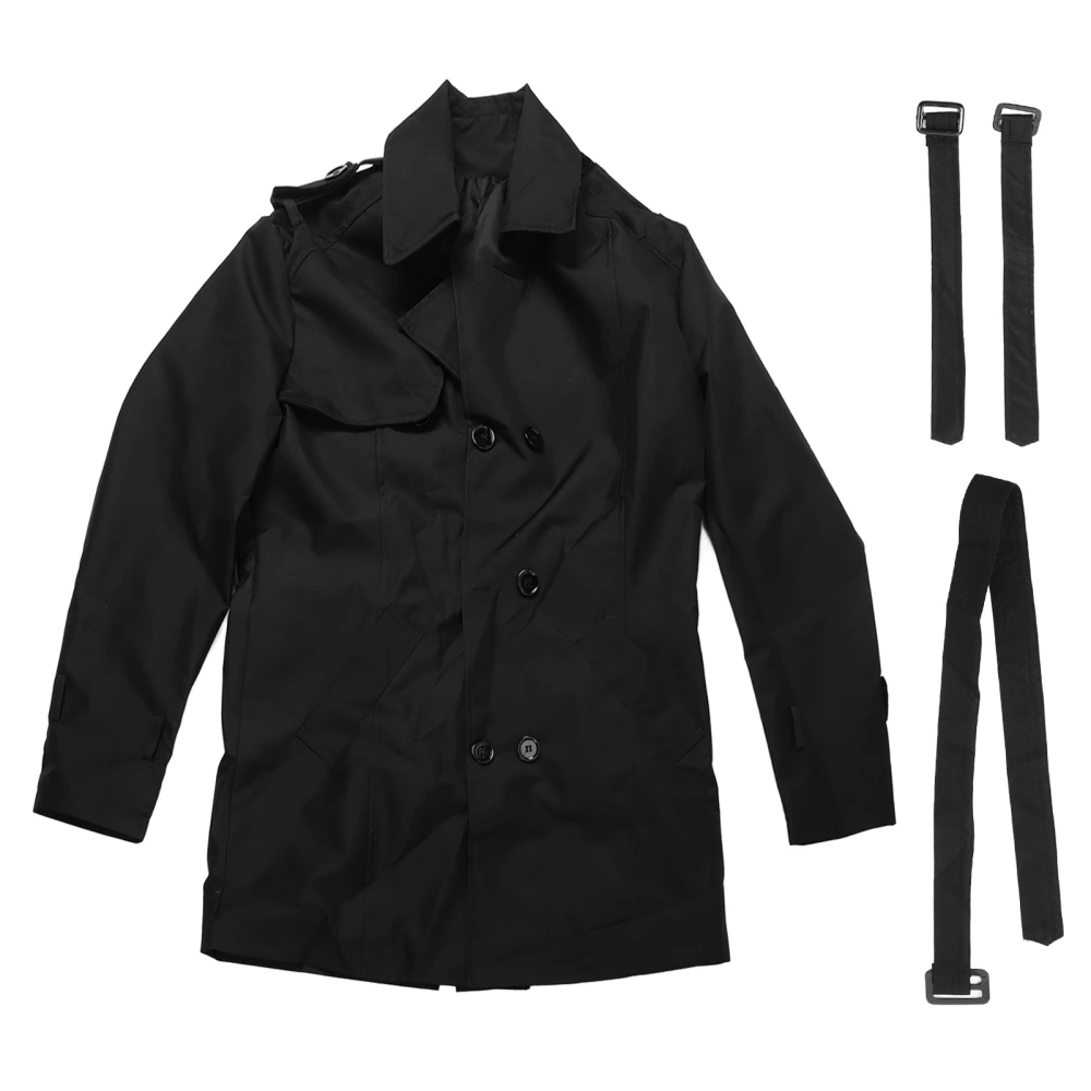 Man Double Breasted Windbreaker Long Coat Casual Windbreaker Pure Color Fashion Mid Length Coat Black XL