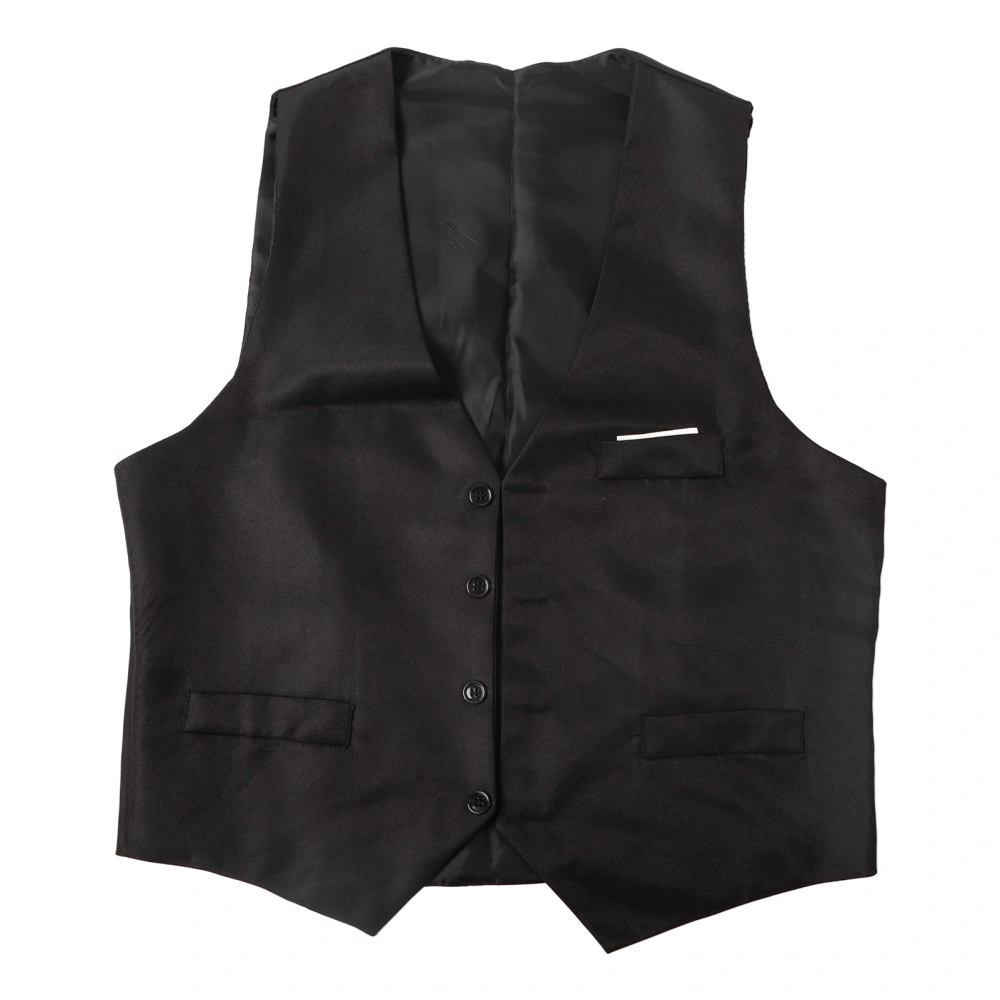 Male Suit Vest Pocket Slim Fitted 4 Buttons Sleeveless Sweat Absorption Business Formal Suit Vest Black XL