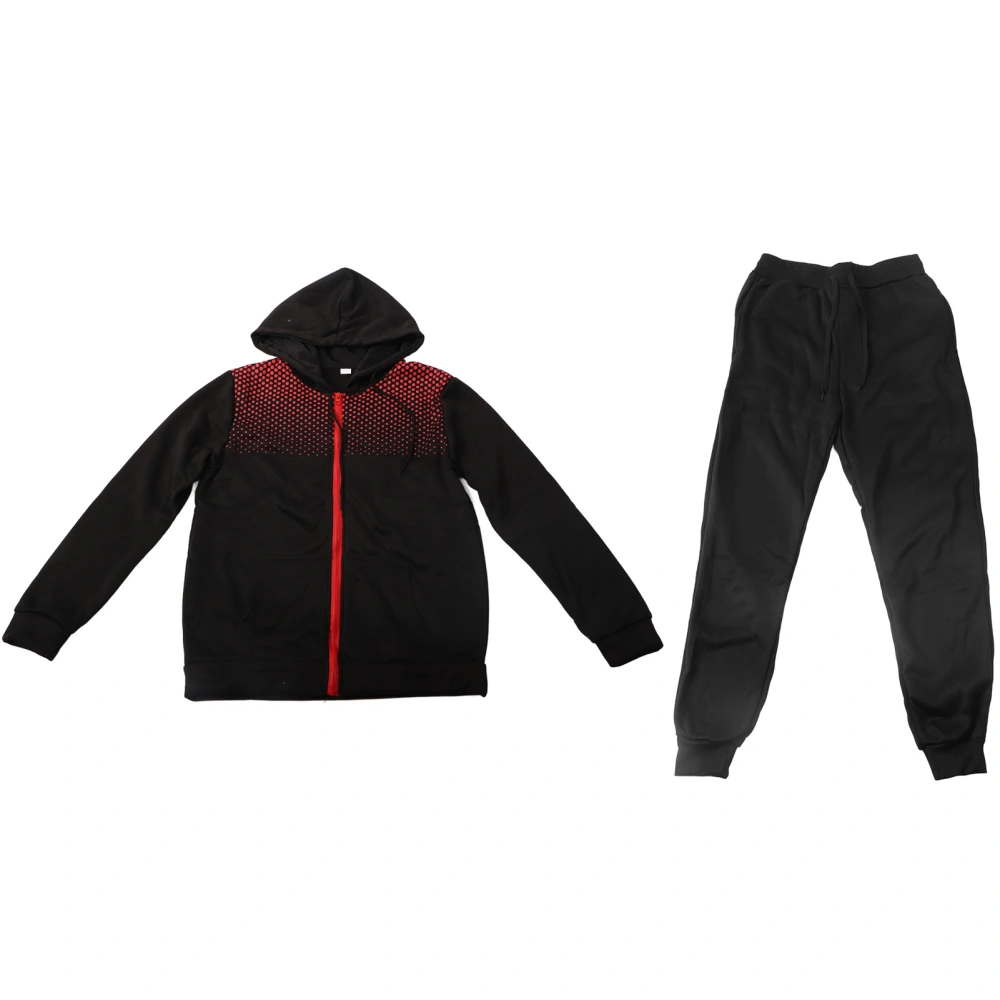 Men Zip Up Hoodies Sweatpants Set Windproof Keep Warm Fleece Jacket Pants for Autumn Winter Black L