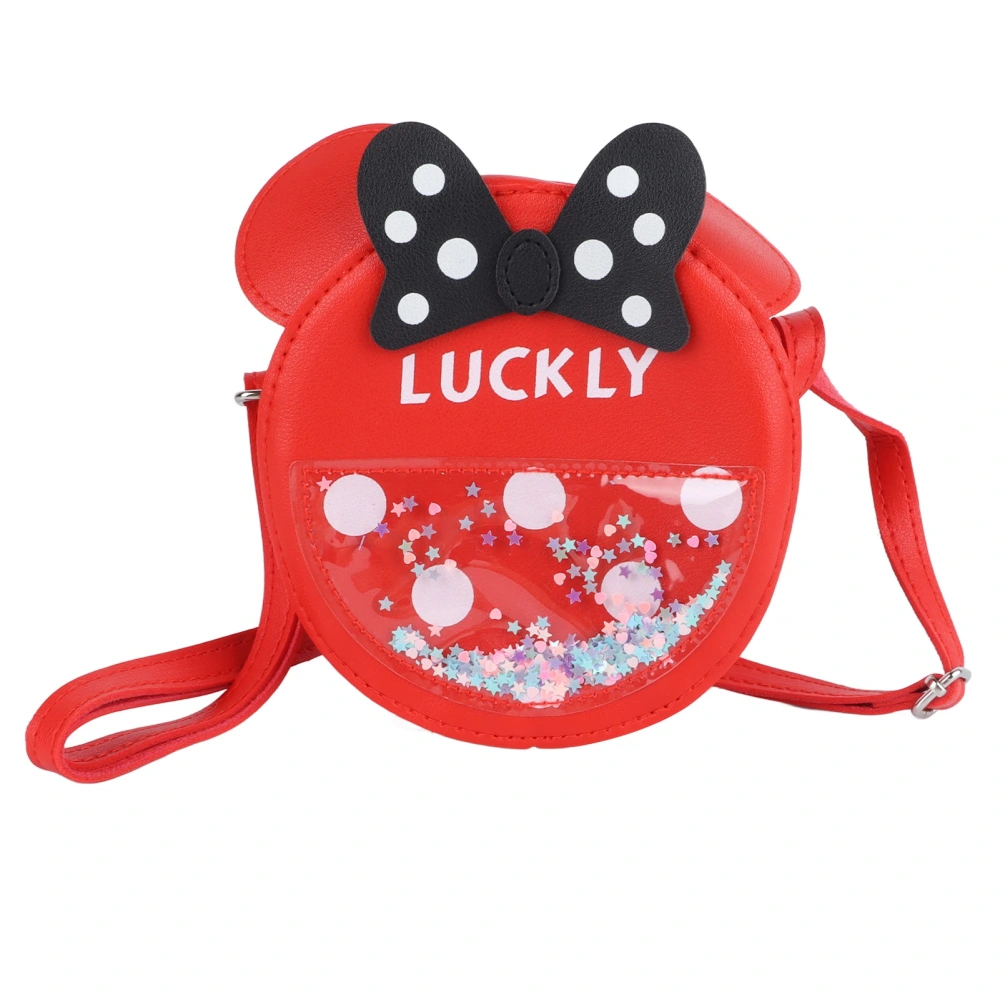 Girl PU Leather Messenger Bag Exquisite Cute Cartoon Shiny Sequins Bowknot Shoulder Bag Purse Red Free Size