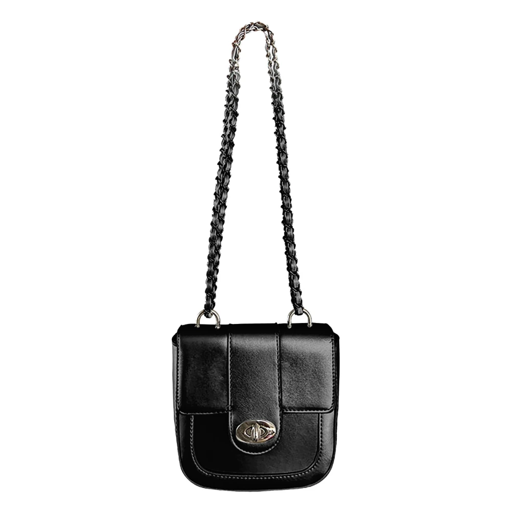 PU Leather Messenger Bag Women Fashionable Elegant Underarm Shoulder Bag with Chain Strap for Dating Black Free Size