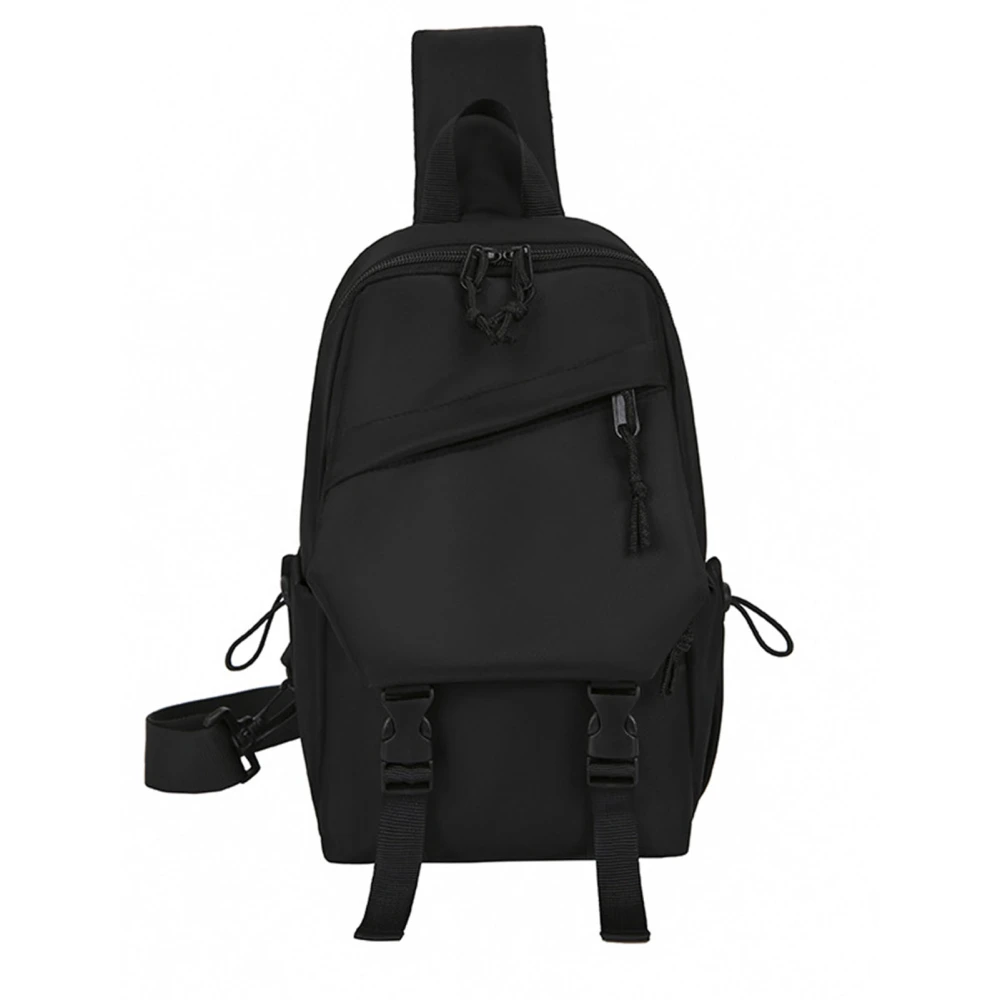 Chest Shoulder Backpack Multi Pockets Large Capacity Adjust Strap Nylon Sports Sling Bag Black Free Size