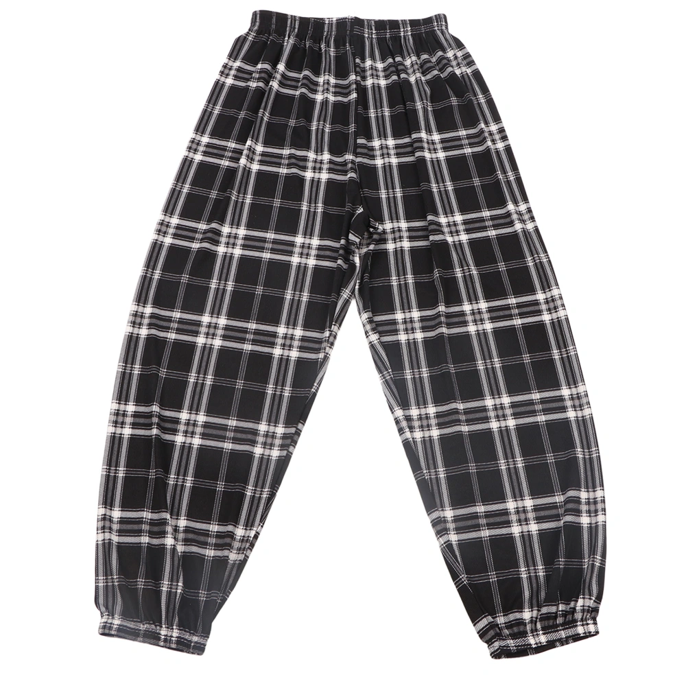 Women Plaid Pants Elastic High Waist Tapered Cuff Loose Fit Breathable Comfy Casual Slacks Black Plaid M