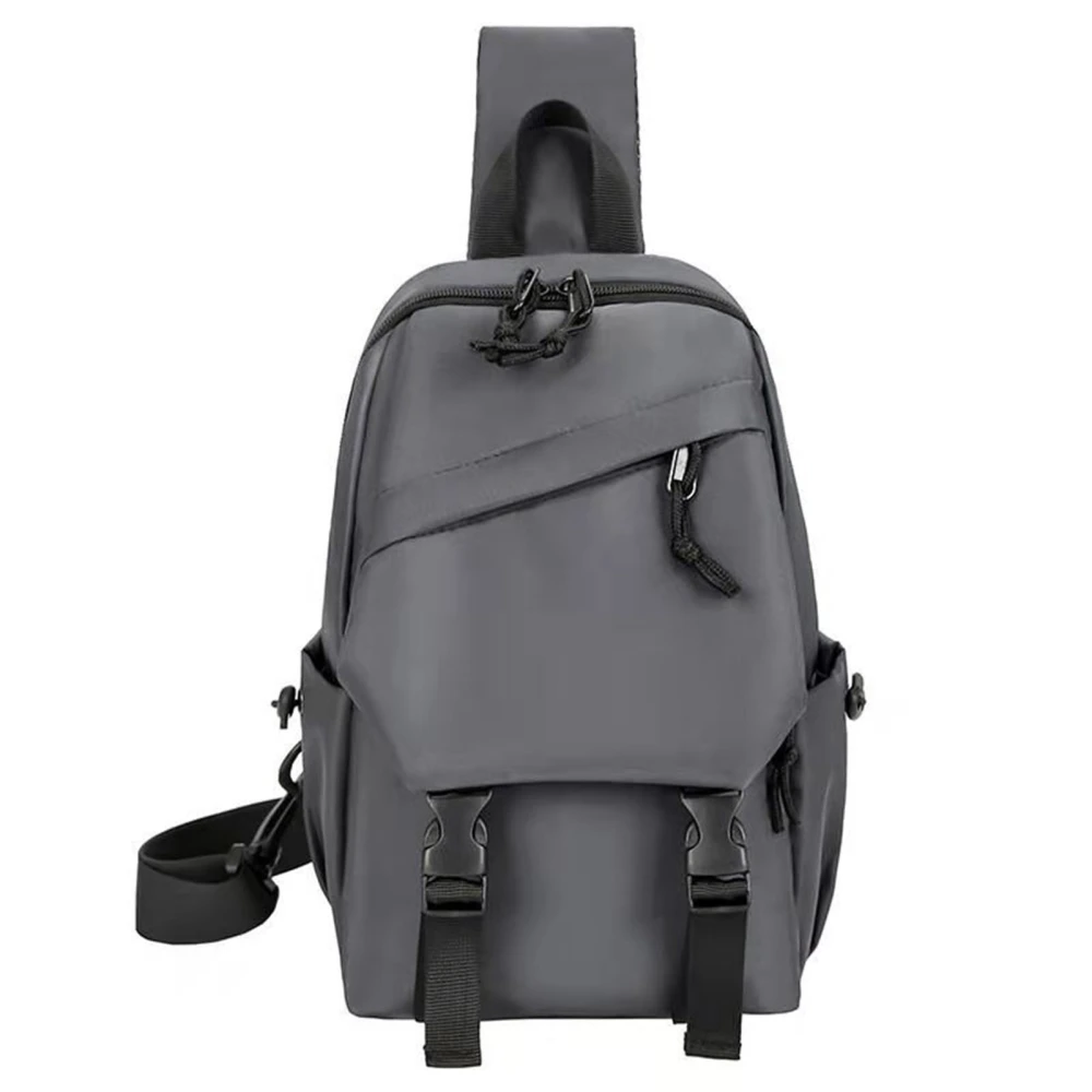 Chest Shoulder Backpack Multi Pockets Large Capacity Adjust Strap Nylon Sports Sling Bag Grey Free Size