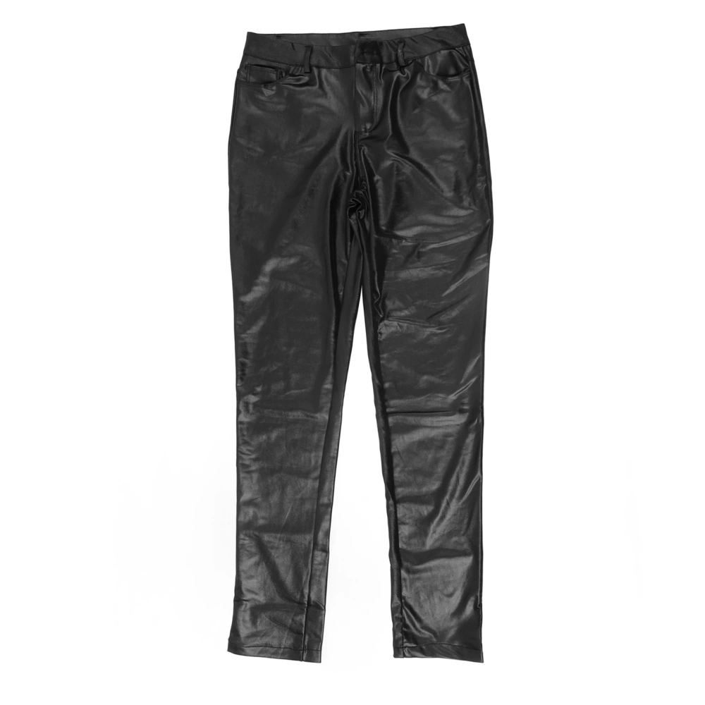 Woman Fashion Pencil Pants Pure Color PU Leather Comfotable Long Pants for Outing Dating Black XL