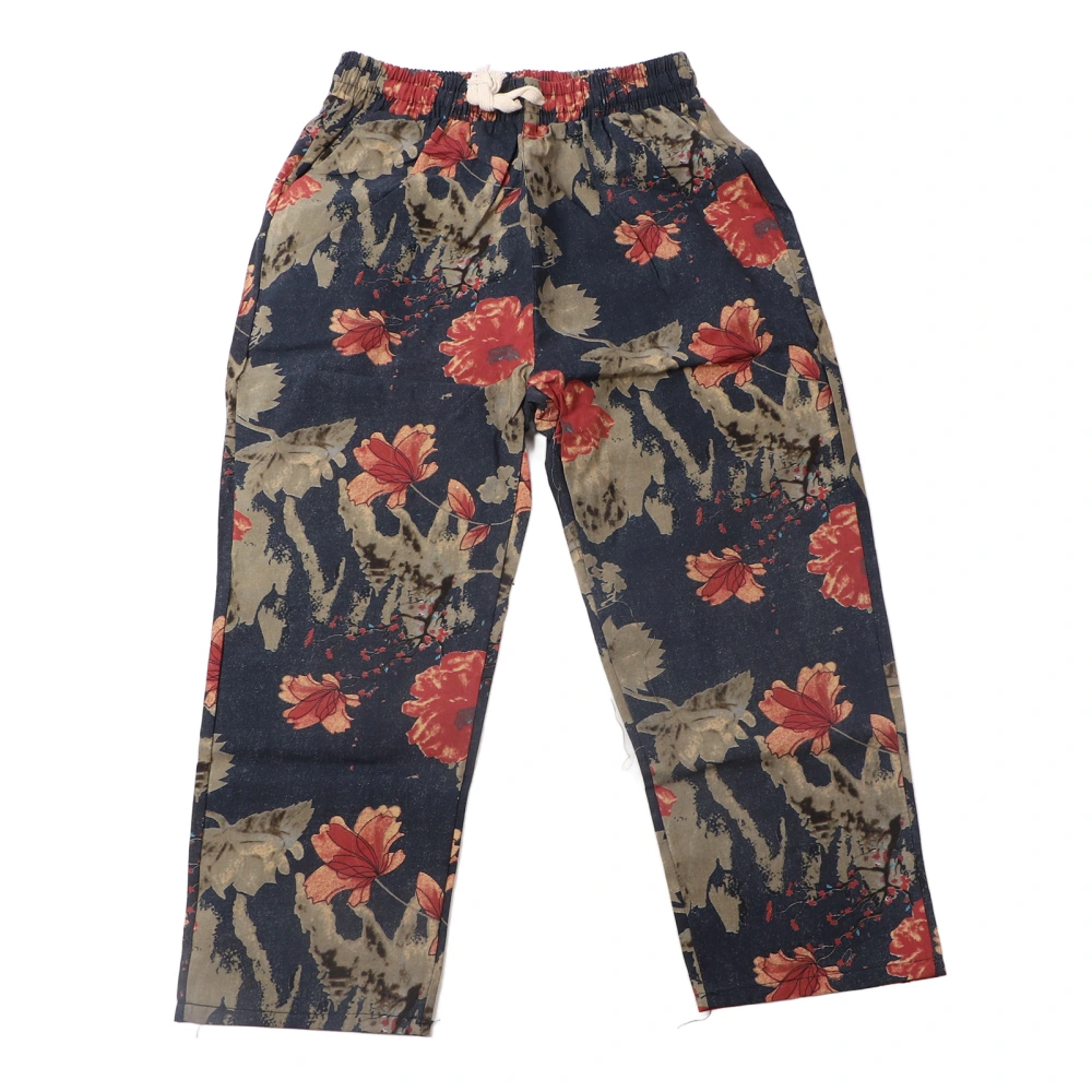 Women Drawstring Waist Pants Straight Leg Ankle Length Loose Fitting Floral Printed Slacks 5 3XL