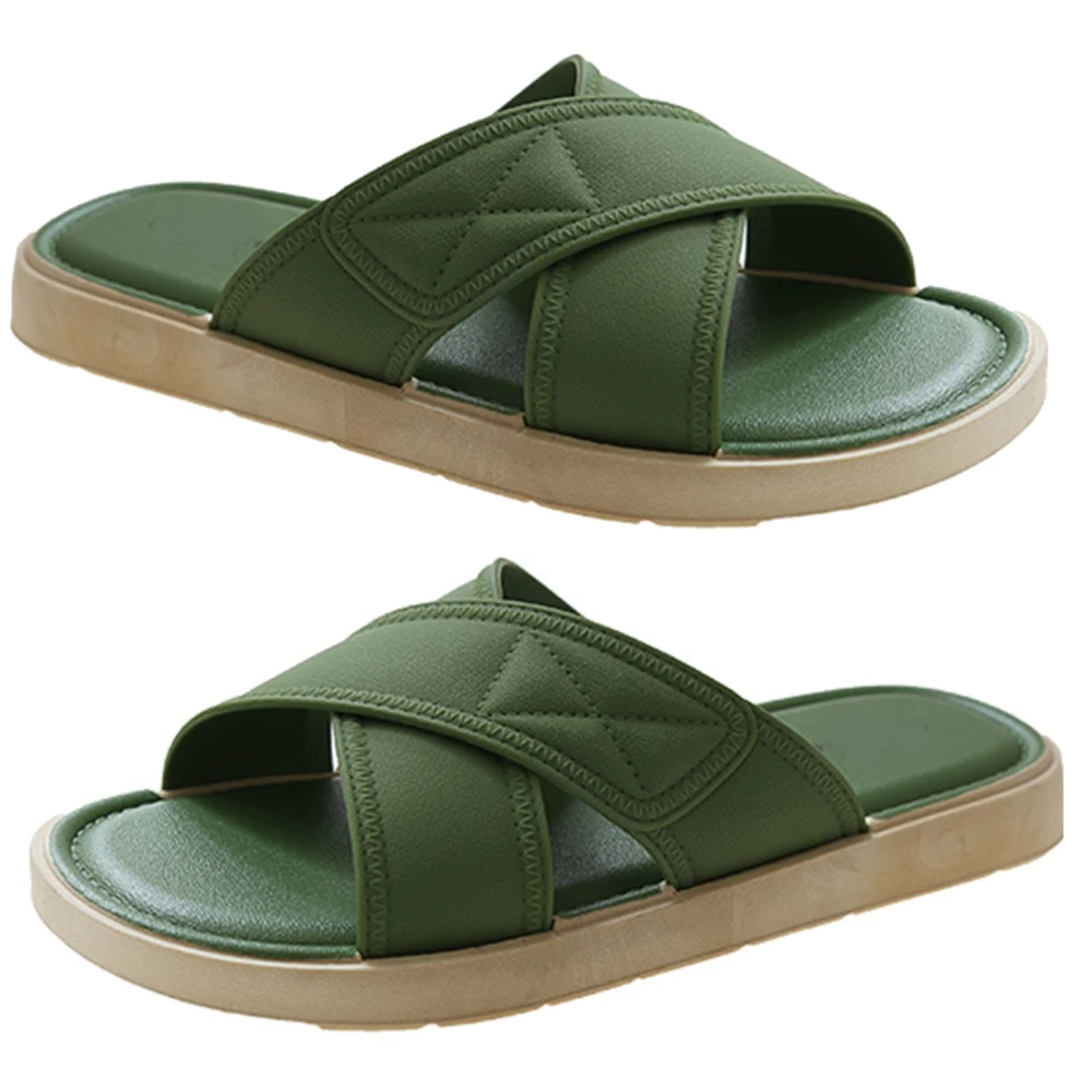 Summer Cross Strap Slippers Women Fashionable Casual Soft Sole Slides Sandals for Shopping Office Green 38/39