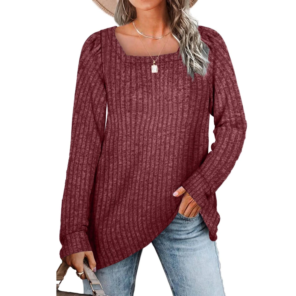 Women Long Sleeve Casual Top Female Leisure Pure Color Top for Shopping Working Wine Red XL