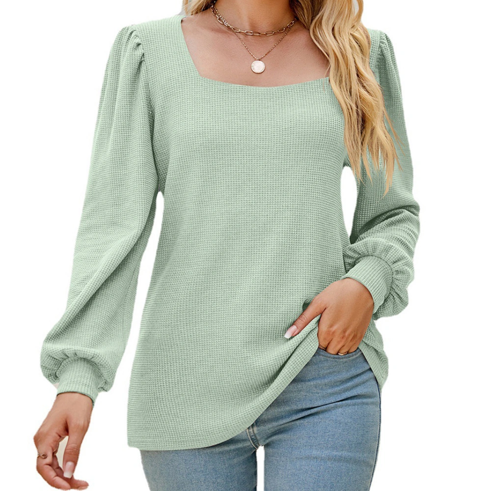 Women Puff Sleeve T Shirt Loose Pure Color Shirt Female Long Sleeve Casual Top Green L