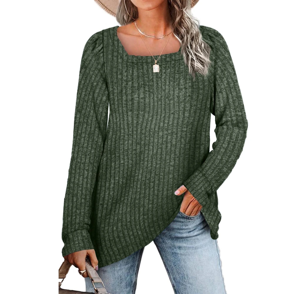 Women Long Sleeve Casual Top Female Leisure Pure Color Top for Shopping Working OD Green XXL