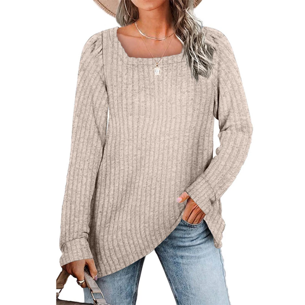 Women Long Sleeve Casual Top Female Leisure Pure Color Top for Shopping Working Oatmeal XL