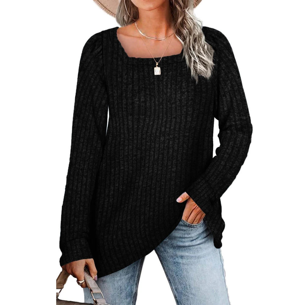 Women Long Sleeve Casual Top Female Leisure Pure Color Top for Shopping Working Black XL