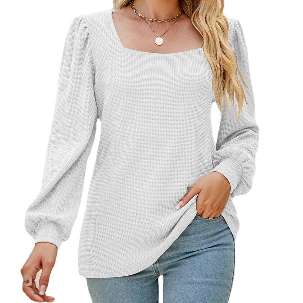 Women Puff Sleeve T Shirt Loose Pure Color Shirt Female Long Sleeve Casual Top White XXL