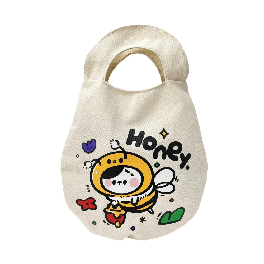 Canvas Bag Large Capacity Cute Bucket Shape Portable Breathable Canvas Shoulder Bag for Students White Free Size