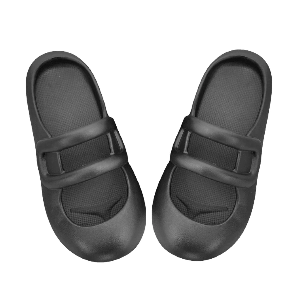 Women Closed Toe Slippers Soft Flexible Pure Color EVA Round Head Thick Sole Women Platform Slide Sandals Black 36-37