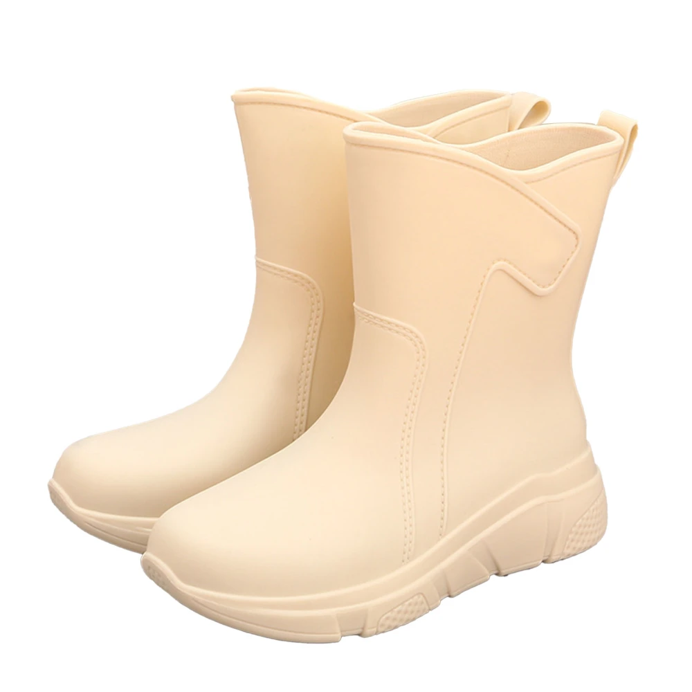 Medium Rain Boot Plain Color Waterproof Slip Proof Mid Calf Rain Boot for Women Work Kitchen Beige 38