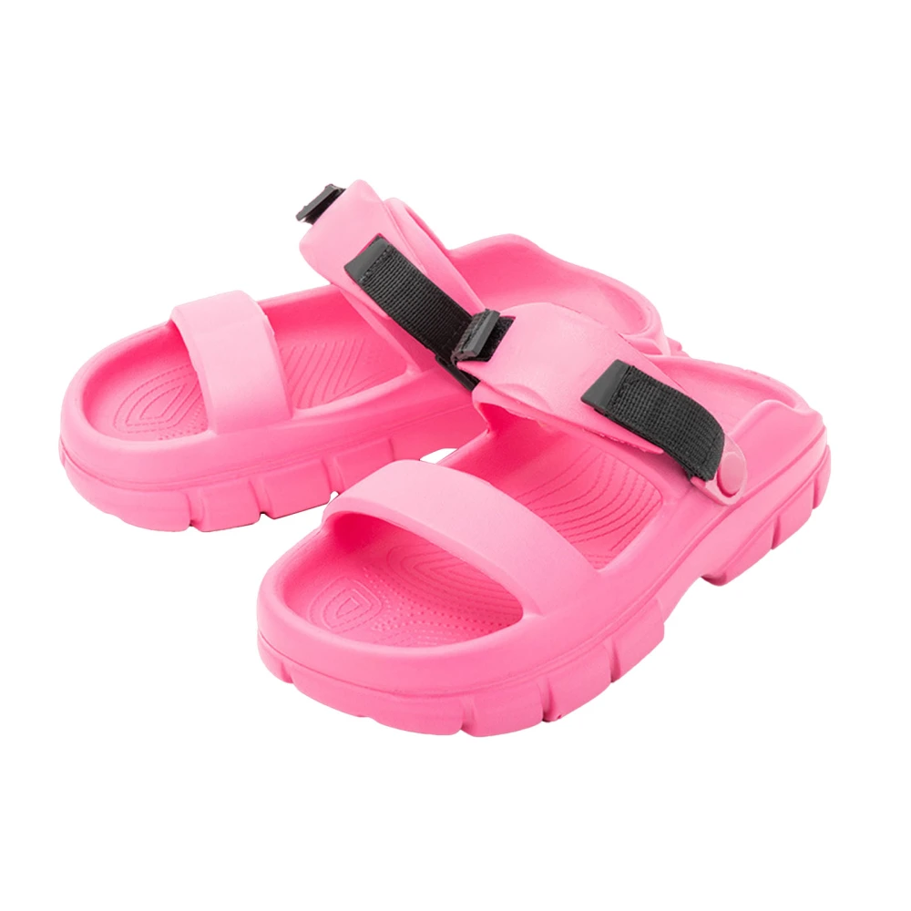 Thick Sole Slide Slipper Adjustable Buckle Elastic Color Block Pillow Slipper for Couple Pink 36-37