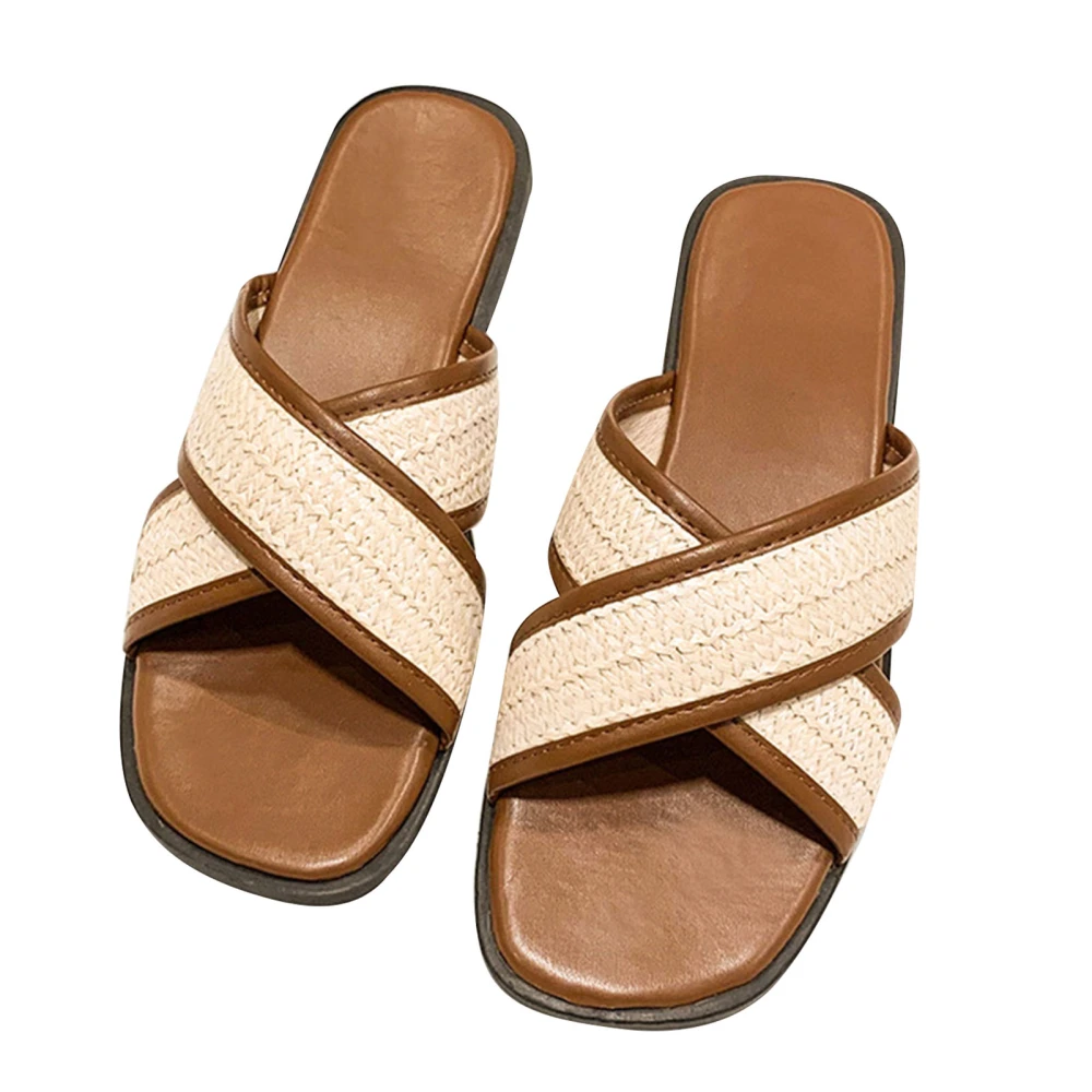 Women Cross Beach Slippers Prevent Slip Lightweight Comfortable Women Flip Flops for Summer Daily Swimming Light Brown 37