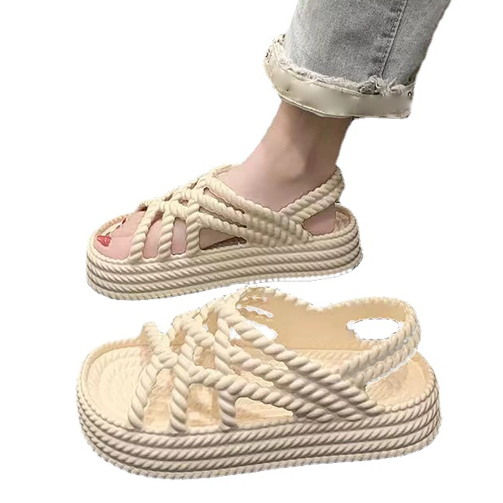 Thick Soled Sandals Fashionable Soft Comfortable Casual Strap Sandals Platform Slippers for Women Travel Party Beige 37‑38