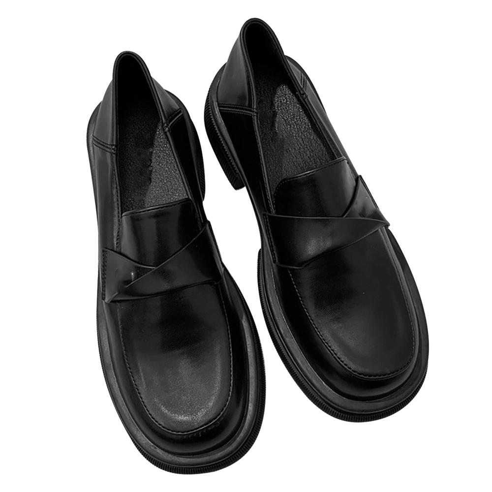 Women Dress Shoes Slip On PU Leather Footwear Classic Black Heeled Footwear Spring Casual Shoes Matte 36