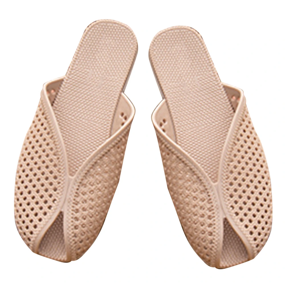 Women Sandal Slip On Slipper Soft Open Toe Mesh Design Flat Bottom Comfortable for Summer Khaki 38