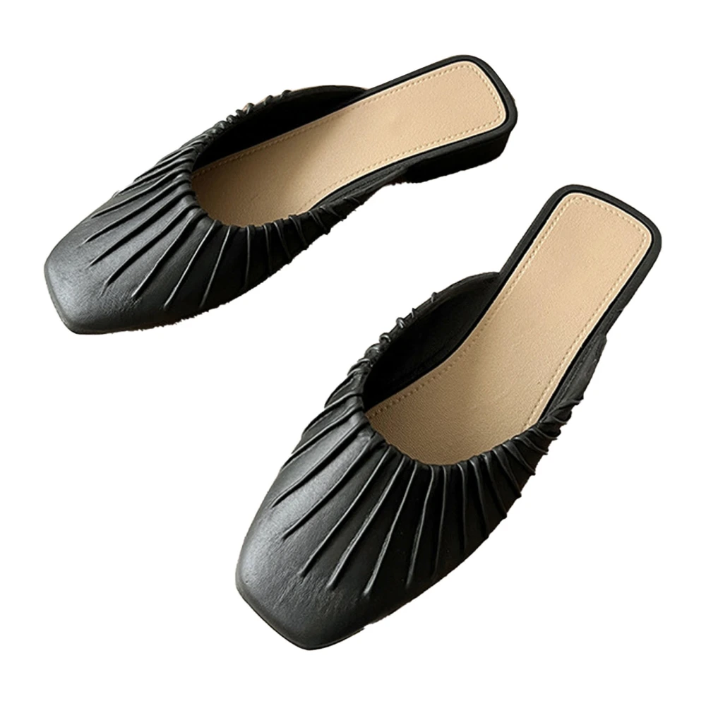 Backless Flat Heel Slides Close Toe PVC Soft Flat Heel Women Slippers for Summer Outdoor Black 38