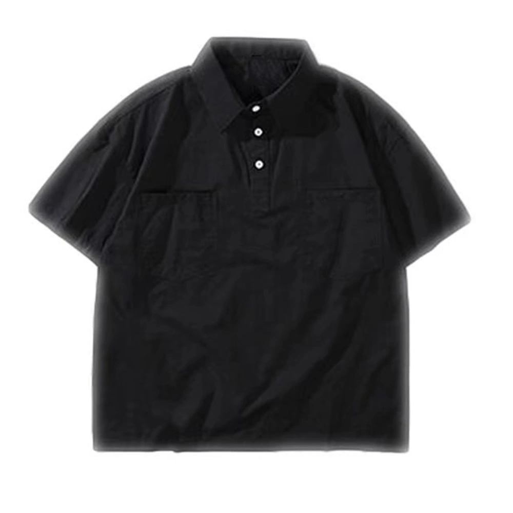 Men Short Sleeve Shirt Breathable Summer Short Sleeved Pullover Tooling Shirt for Working Black L for 65‑75kg