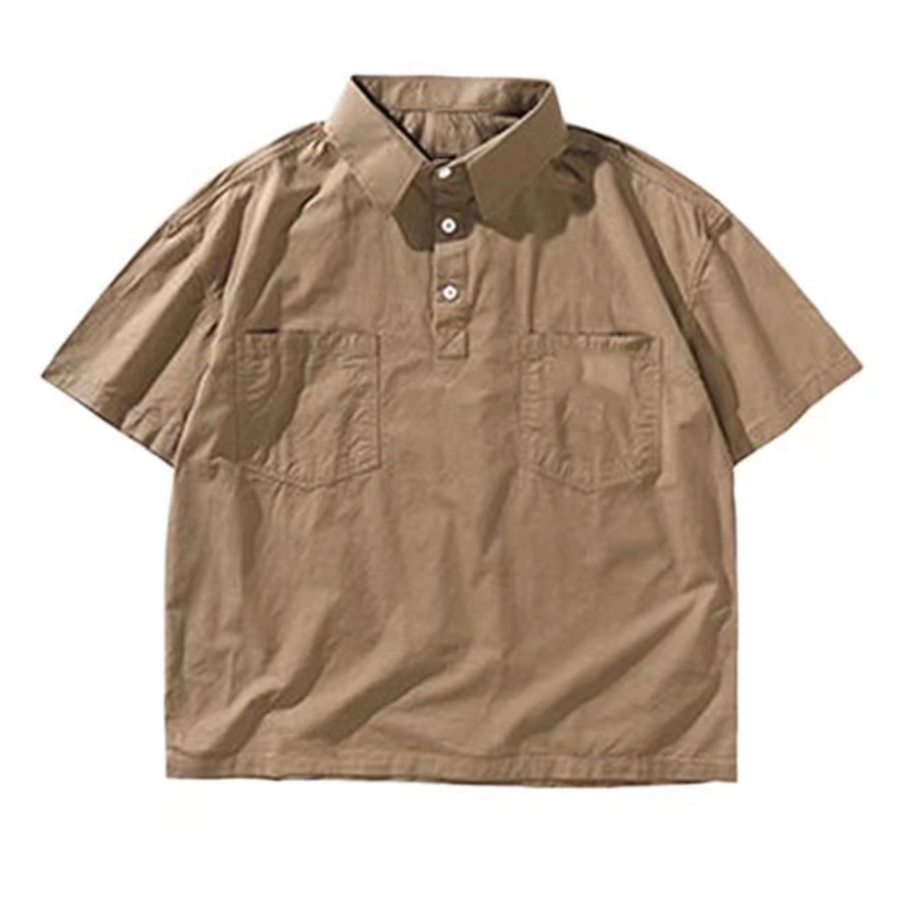 Men Short Sleeve Shirt Breathable Summer Short Sleeved Pullover Tooling Shirt for Working Khaki L for 65‑75kg