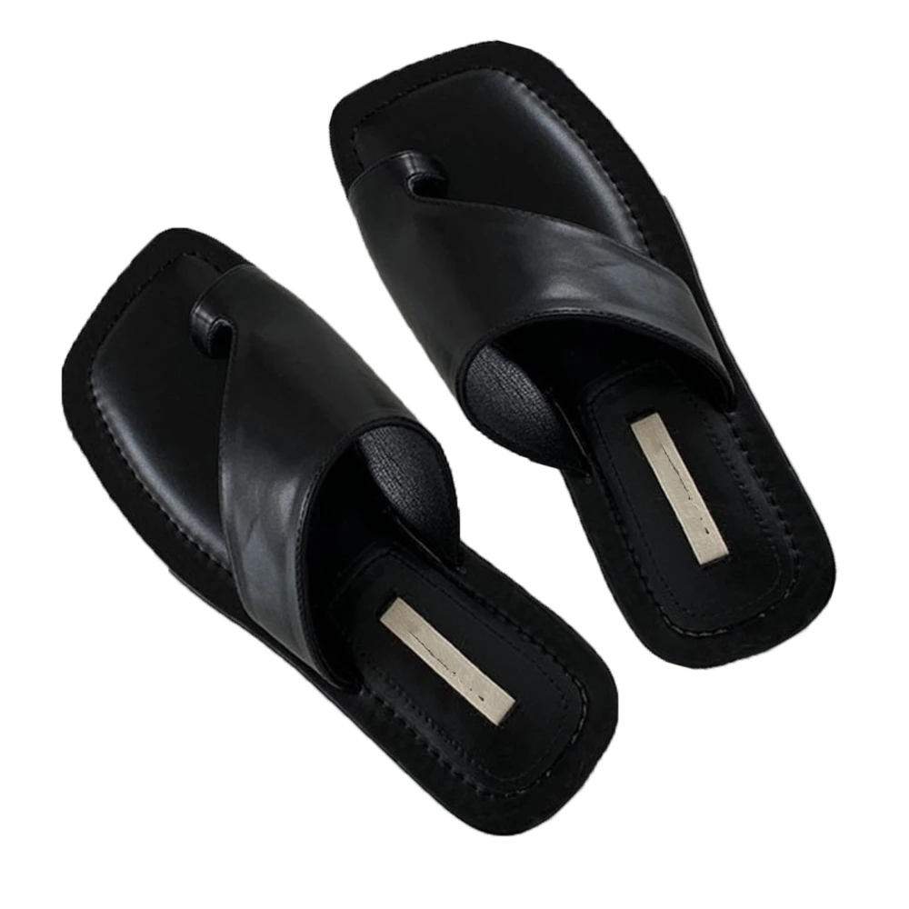 Women Summer Soft Flip Flops Slides Fashionable Elegant Casual Beach PU Leather Flat Slippers Sandals Black 36