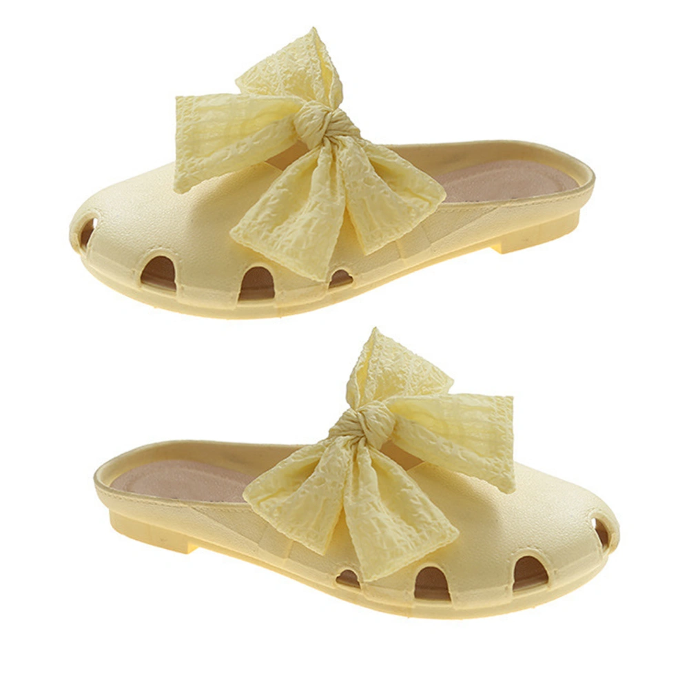 Women Slippers Fashion Flat Sole Sandals Soft Comfy Exquisite Bow Cover Toe Slippers Yellow 38‑39