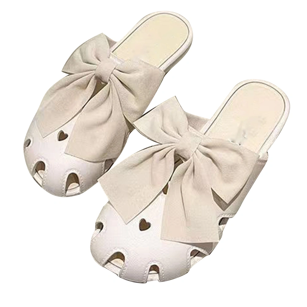 Bow Beach Slippers with Hole Breathable Fashion Soft Comfortable Women Slippers for School Party Beige 36 37