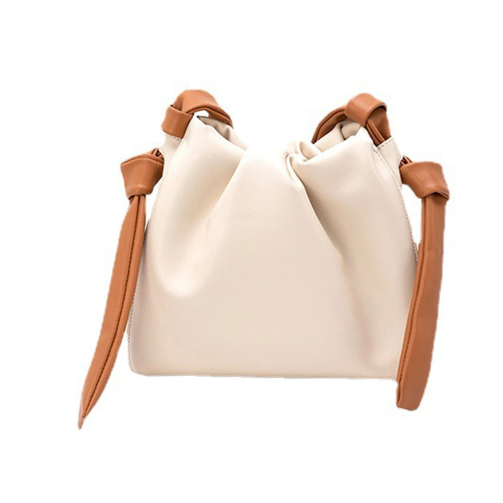 Women Bucket Bags Large Capacity Fashion Softness Fashionable PU Shoulder Bucket Bags for Shopping Daily Use White Free Size