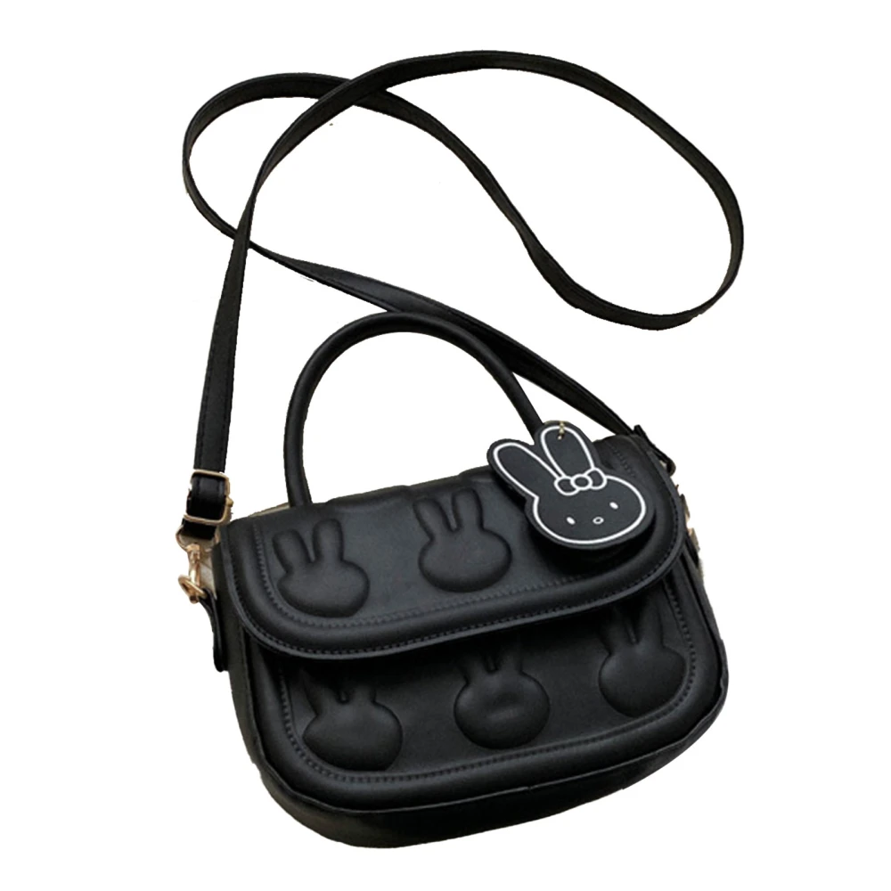 Cute Rabbit Shoulder Bag for Girls Fashionable Exquisite Soft PU Handbag for Dating Office Work Black Free Size