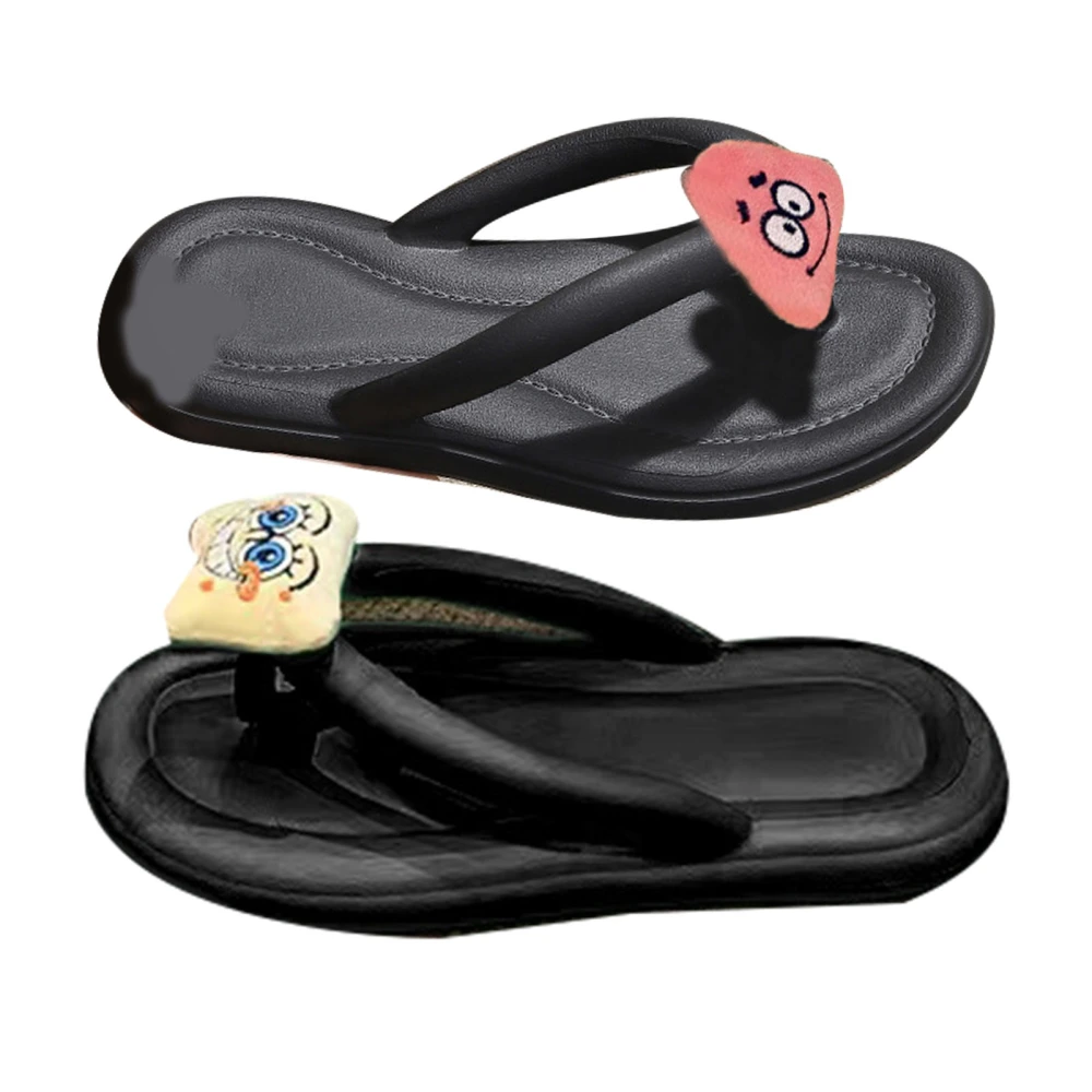 Thick Soled Flip Flops EVA Prevent Slip Cute Cartoon Soft Sole Slippers for Summer Home Use 38‑39 Black