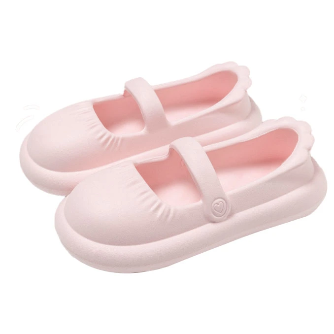 Women Round Shoes Thick Soles Flat Sandals Summer Closed Round Toe Slip On Shoes 35 to 36 Pink