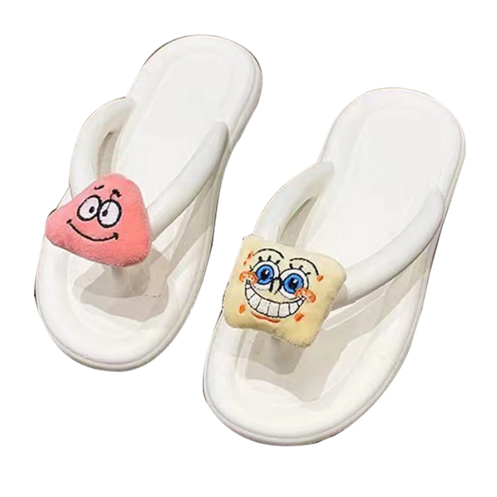 Thick Soled Flip Flops EVA Prevent Slip Cute Cartoon Soft Sole Slippers for Summer Home Use 36‑37 White