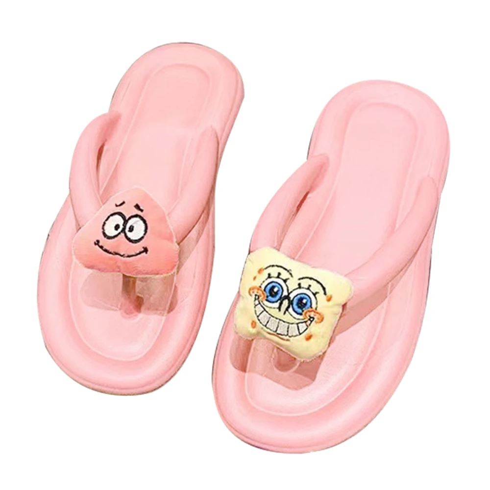 Thick Soled Flip Flops EVA Prevent Slip Cute Cartoon Soft Sole Slippers for Summer Home Use 36‑37 Pink