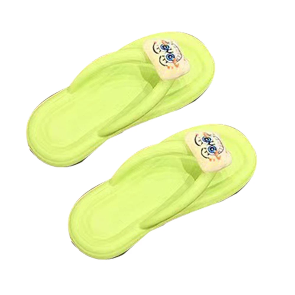 Thick Soled Flip Flops EVA Prevent Slip Cute Cartoon Soft Sole Slippers for Summer Home Use 36‑37 Green