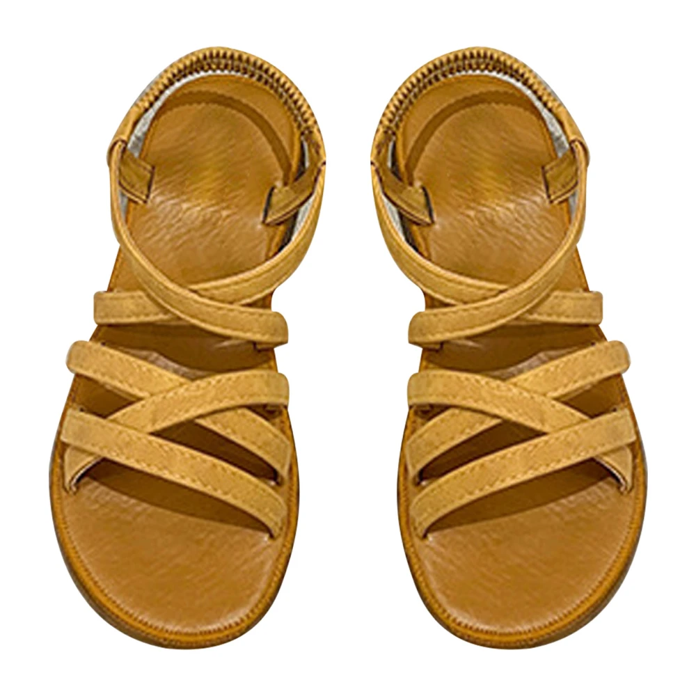 Tendon Sole Sandals Summer Beach Sandals Soft Casual Flat Sandals with Elastic Strap for Women Brown 38 Size