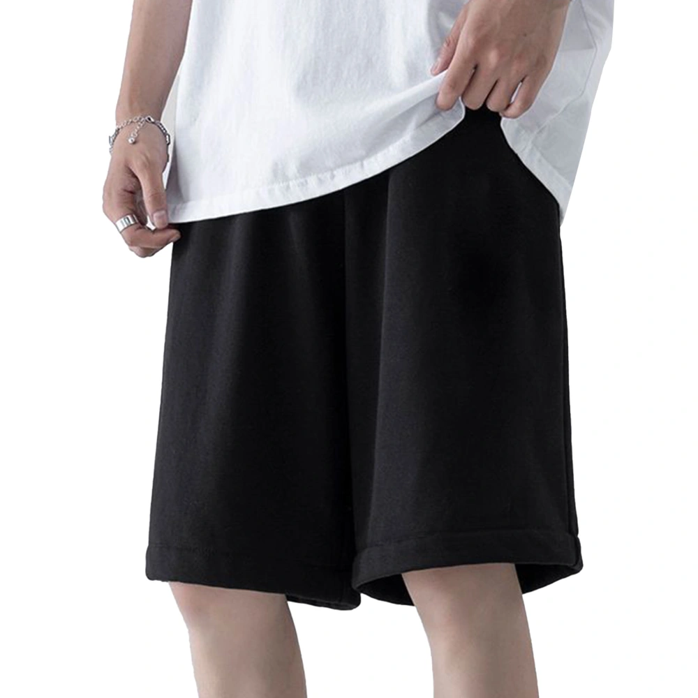 Men Sweat Shorts Simple Casual Loose Breathable Skin Friendly Pure Color Men Lounge Shorts for Office Outing Sports XL Black