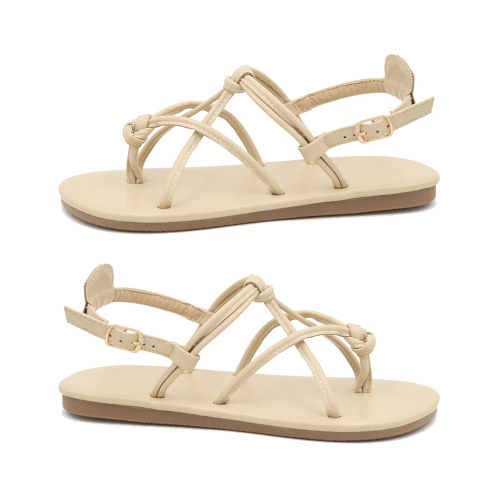 Women Flat Sandal Open Toe Simple Ankle Strap Summer Shoes for Street Outdoor Vacation Beach Apricot 37