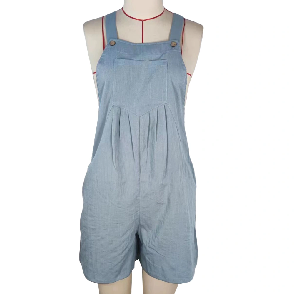 Women Casual Overalls Jumpsuit Shorts Loose Buttoned Summer Overalls Shorts with Pockets Blue Green XL