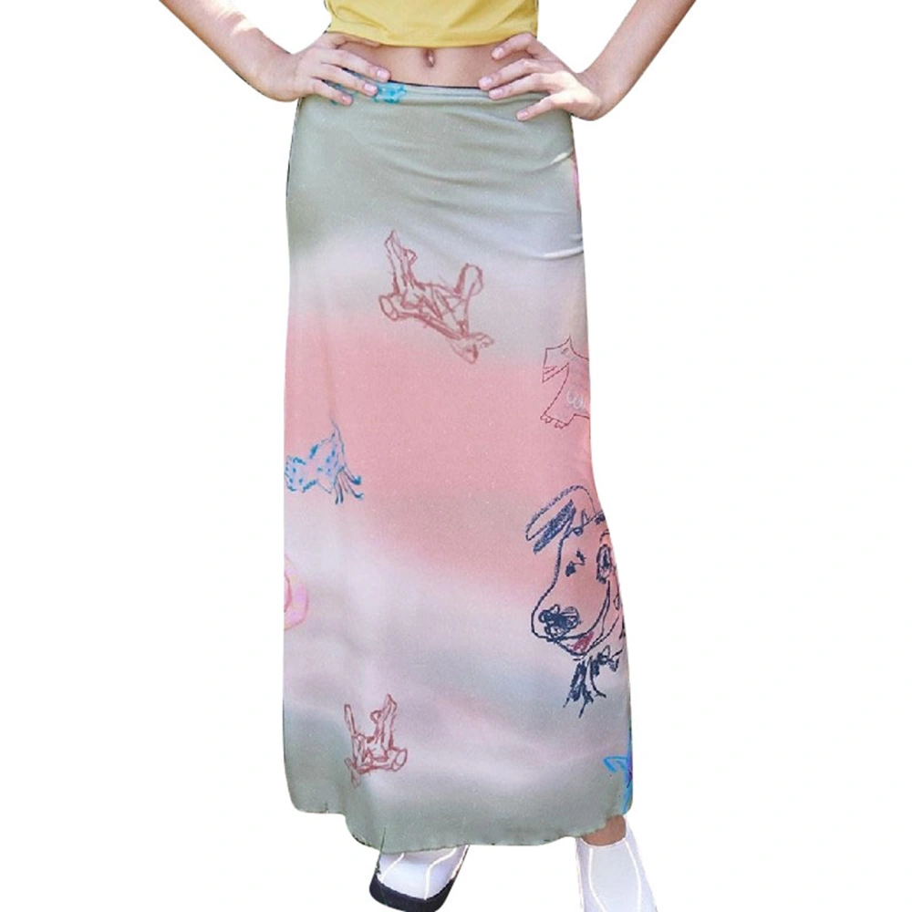 Gradient Printed Bodycon Skirt Slim Fitted Gradient Bodycon Maxi Skirt for Women Lady Girl Pink S