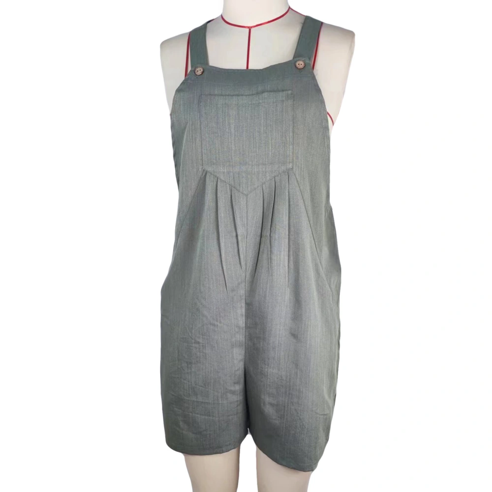 Women Casual Overalls Jumpsuit Shorts Loose Buttoned Summer Overalls Shorts with Pockets Gray Green S