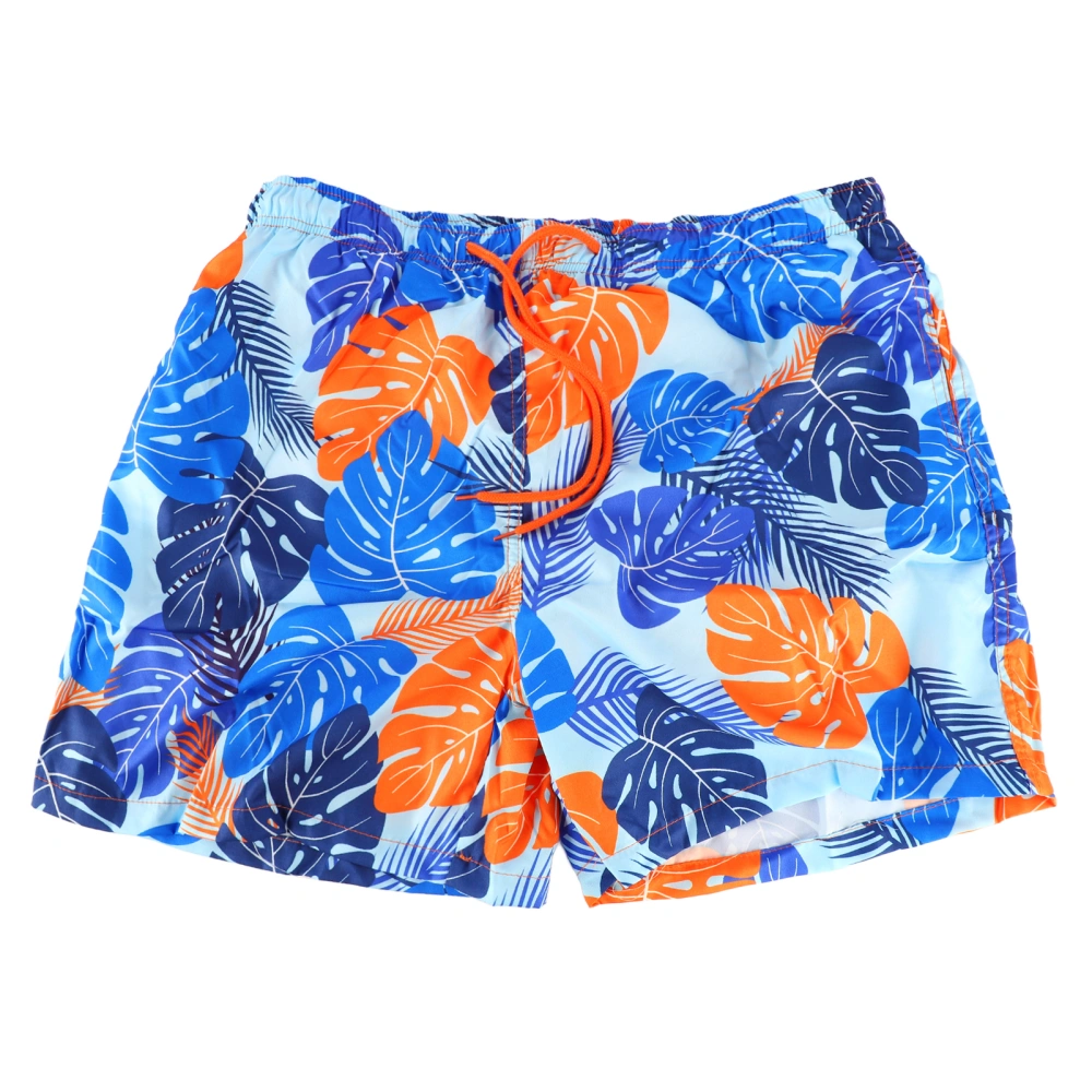 Men Printed Beach Shorts Adjustable Double Layered Elastic Waist Male Shorts for Gentlemen Light Blue M