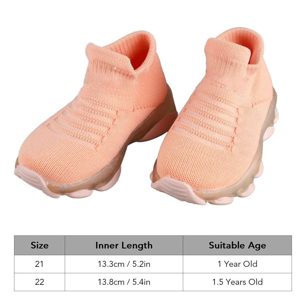 Children Knit Shoes LED Lights Breathable Elastic Prevent Slipping Casual Sock Sneaker for Kids Pink 21