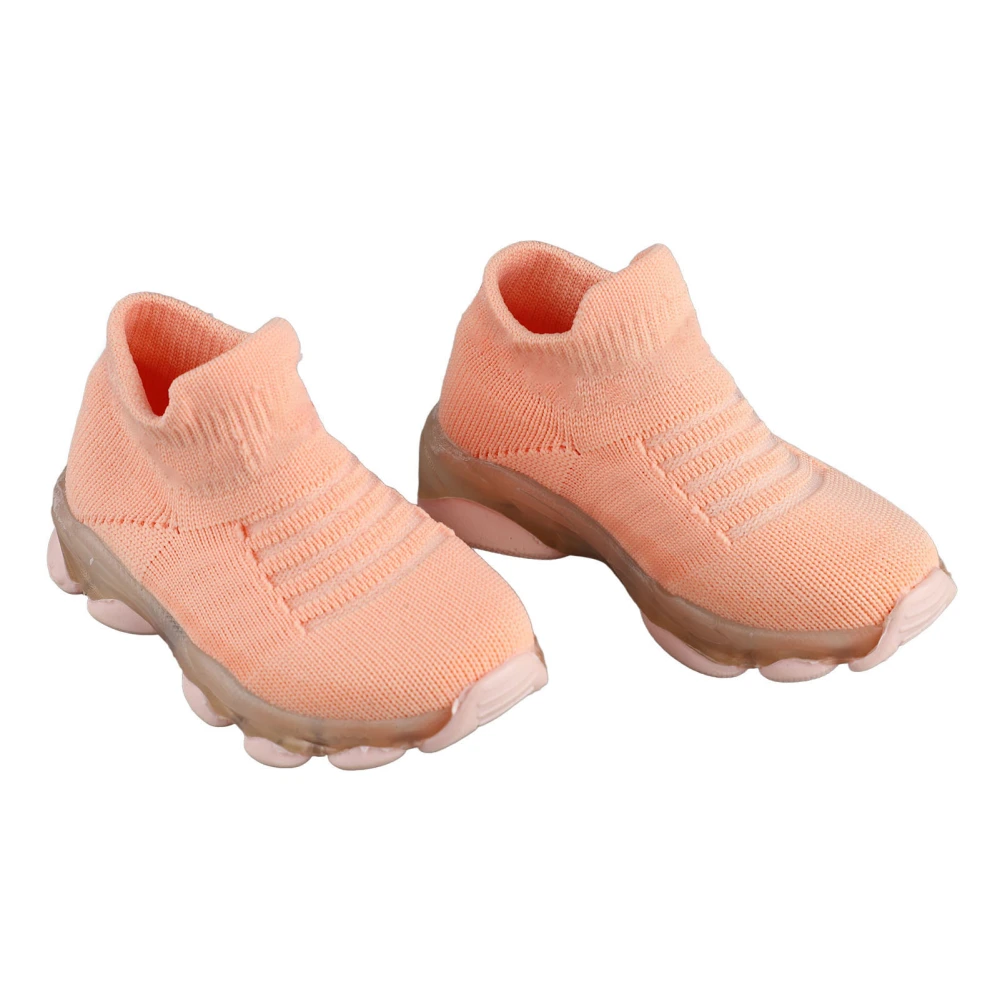 Children Knit Shoes LED Lights Breathable Elastic Prevent Slipping Casual Sock Sneaker for Kids Pink 22